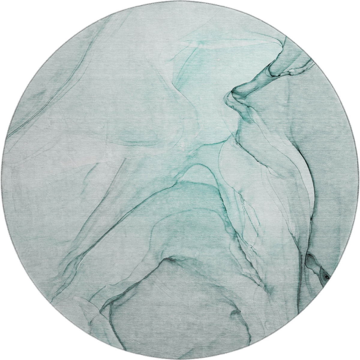 646653 8 ft. Teal & Ivory Abstract Transitional Washable Round Area Rug with UV Protection