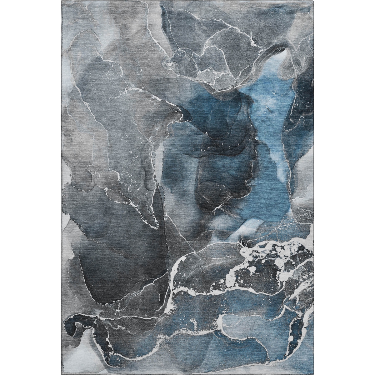 646658 5 x 8 ft. Blue & Charcoal Abstract Washable Machine Made Rectangle Area Rug with UV Protection