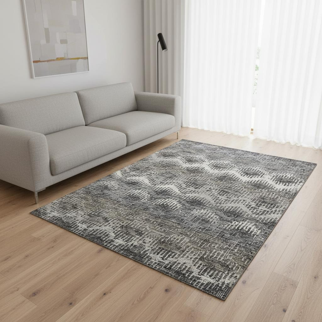644164 5 x 8 ft. Graphite Ivory & Beige Abstract Washable Machine Made Rectangle Area Rug with UV Protection