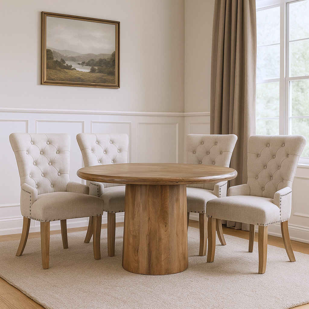 644506 30 x 48 x 48 in. Brown Round Solid Wood Dining Set with 4 Chair - 5 Piece