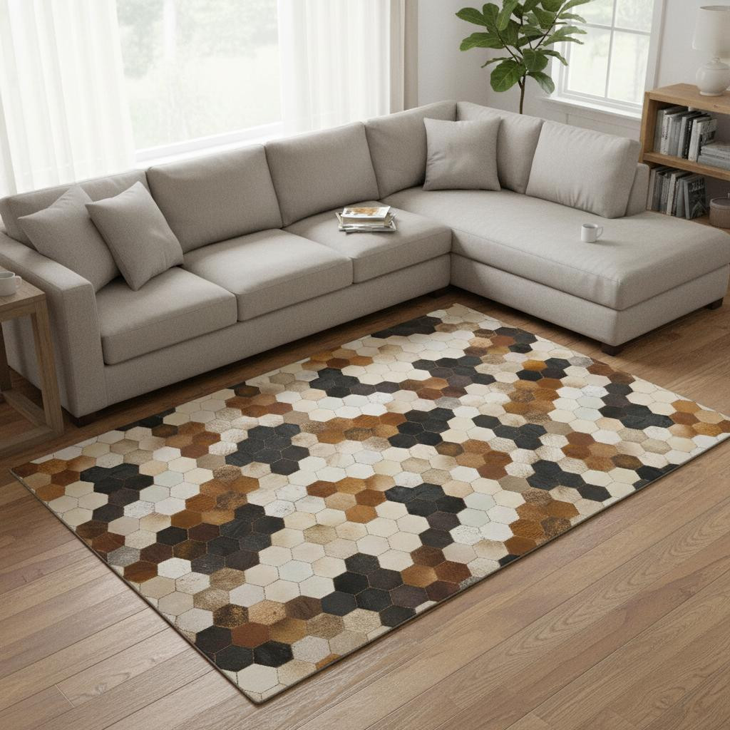 644717 9 x 12 ft. Black Brown & Ivory Geometric Washable Machine Made Rectangle Area Rug with UV Protection