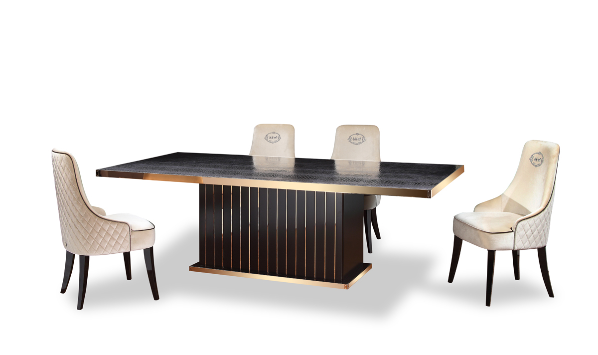 Modern Black Crocodile & Rosegold Dining Table - 30 x 95 x 43 in.