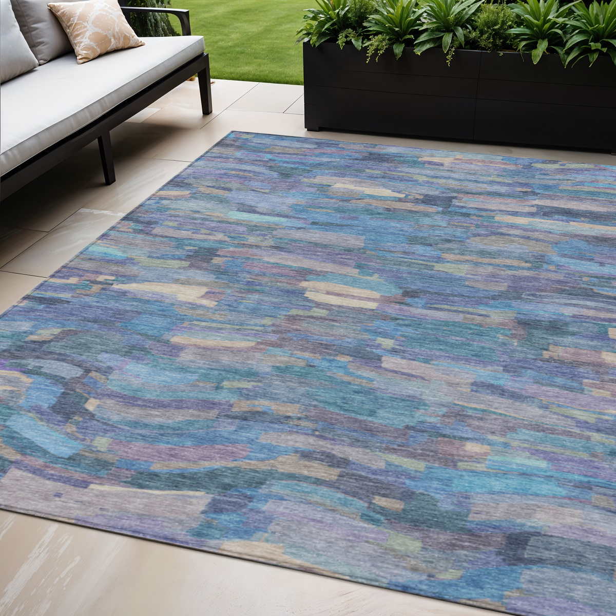 641237 5 x 8 ft. Denim Blue Lavender & Ivory Striped Washable Transitional Indoor & Outdoor Rectangle Area Rug