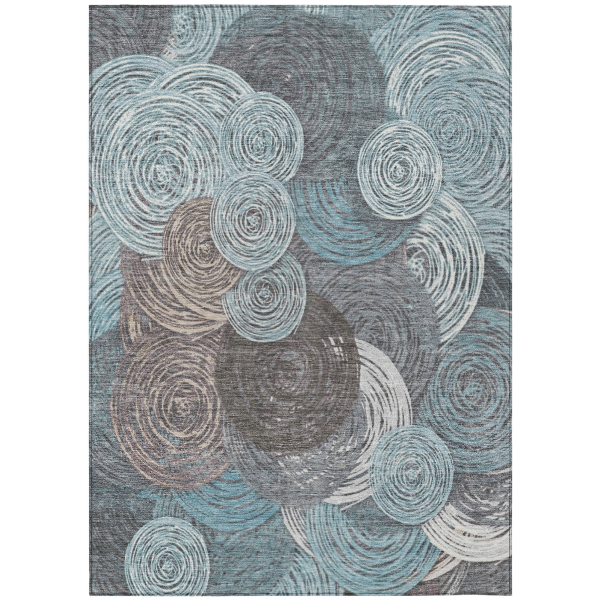 641296 3 x 5 ft. Teal Blue, Ivory & Taupe Geometric Washable Transitional Indoor & Outdoor Rectangle Area Rug
