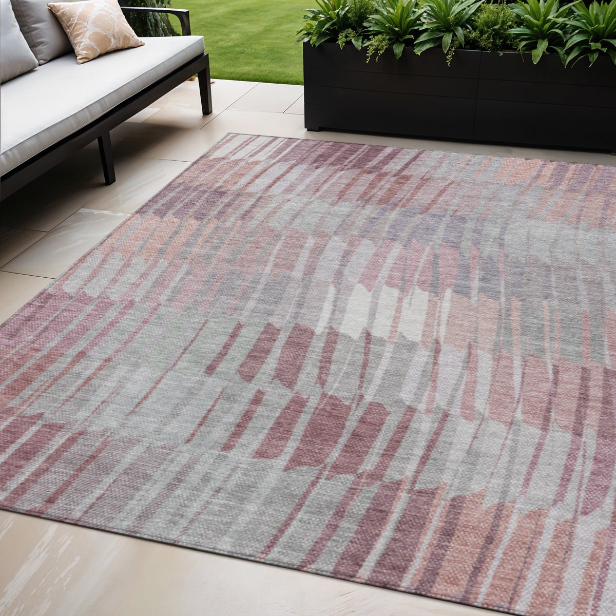 641441 5 x 8 ft. Merlot & Ivory Striped Washable Transitional Indoor & Outdoor Rectangle Area Rug