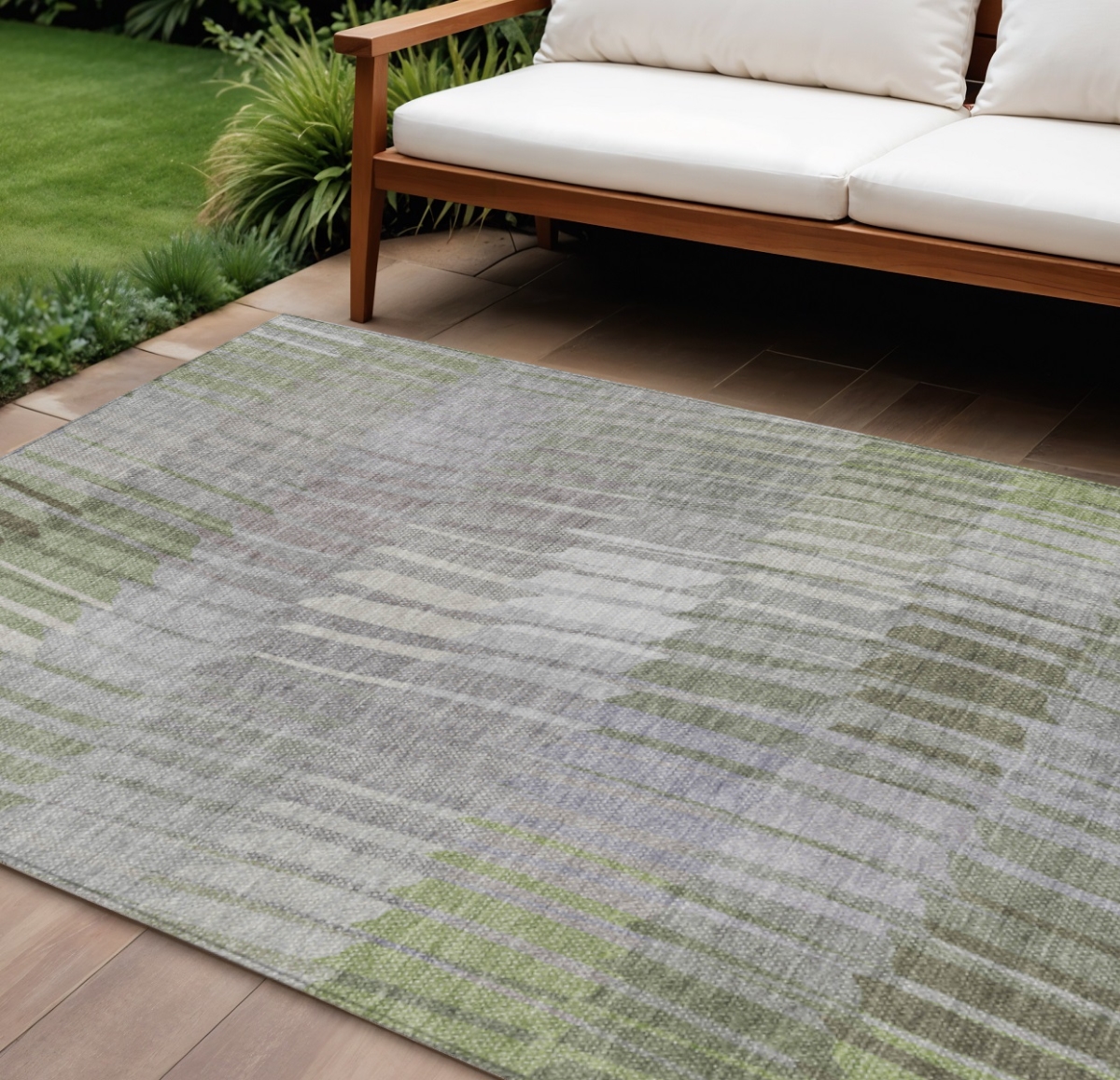 641450 9 x 12 ft. Olive Green & Ivory Striped Washable Transitional Indoor & Outdoor Rectangle Area Rug