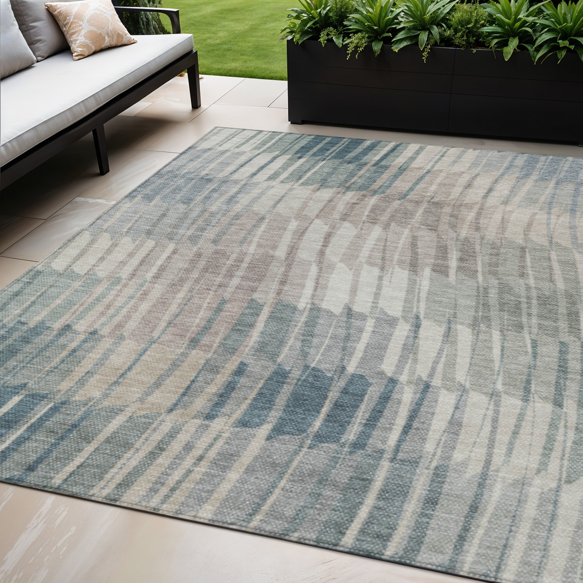 641453 5 x 8 ft. Sage & Ivory Striped Washable Transitional Indoor & Outdoor Rectangle Area Rug