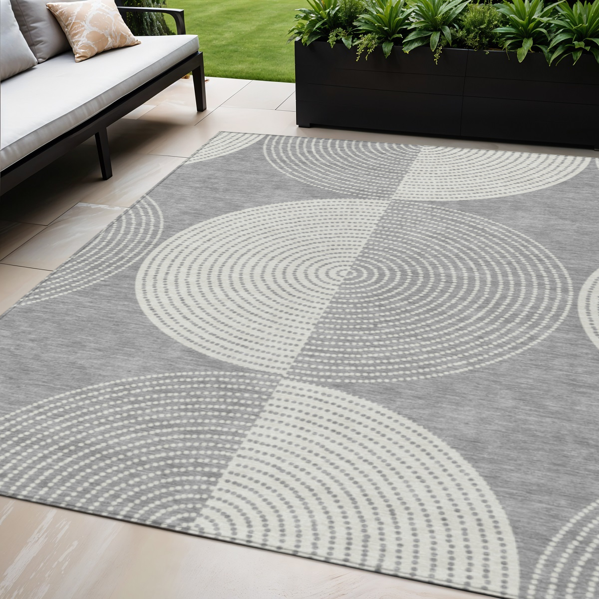 641615 5 x 8 ft. Gray & Ivory Geometric Washable Transitional Indoor & Outdoor Rectangle Area Rug