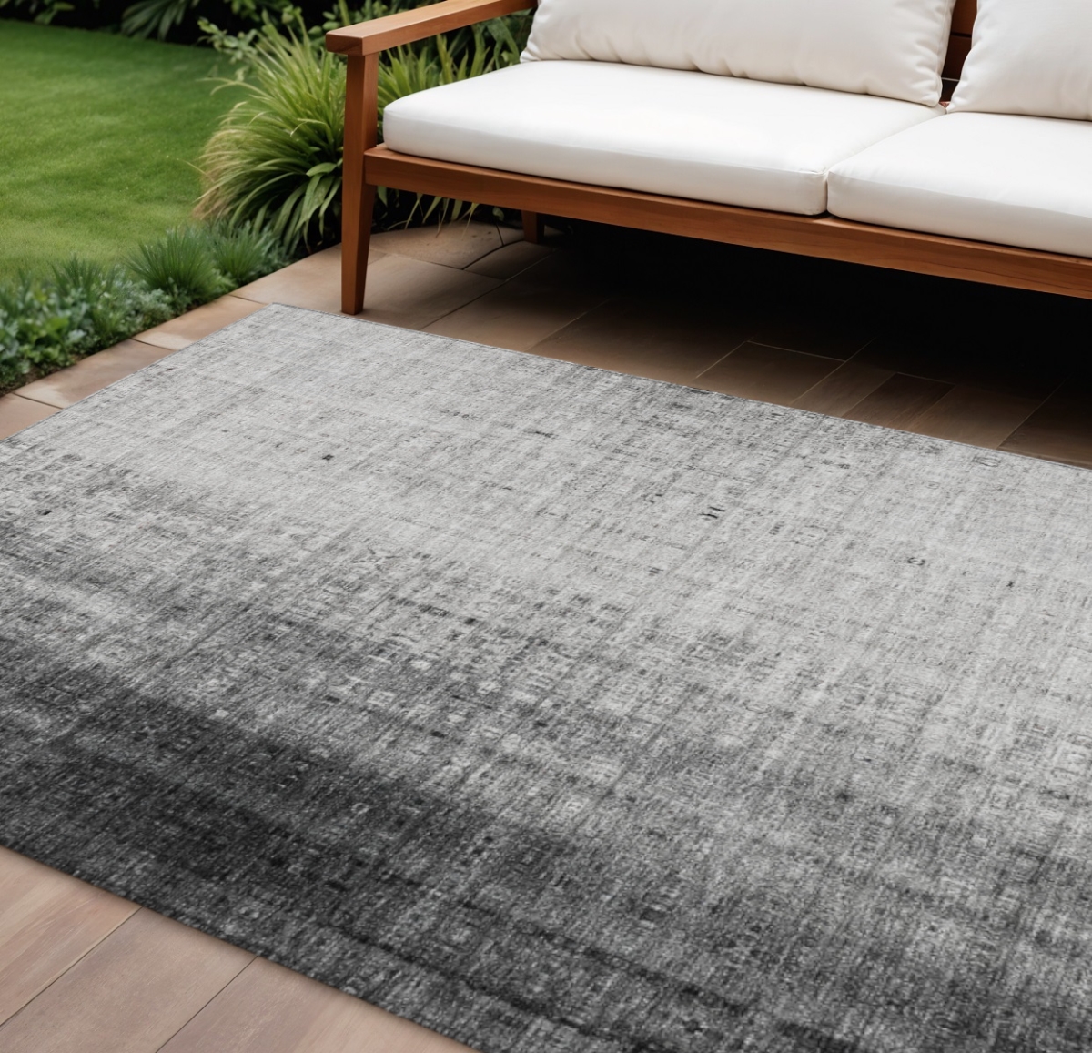 639898 10 x 14 ft. Gray & Ivory Striped Washable Transitional Indoor & Outdoor Rectangle Area Rug