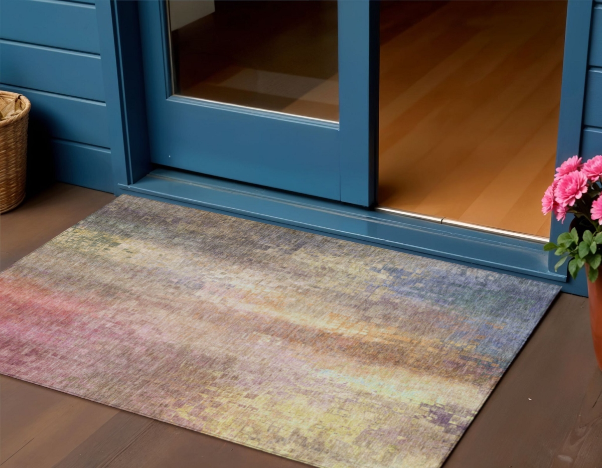 639911 3 x 5 ft. Blush & Gold Abstract Washable Transitional Indoor & Outdoor Rectangle Area Rug