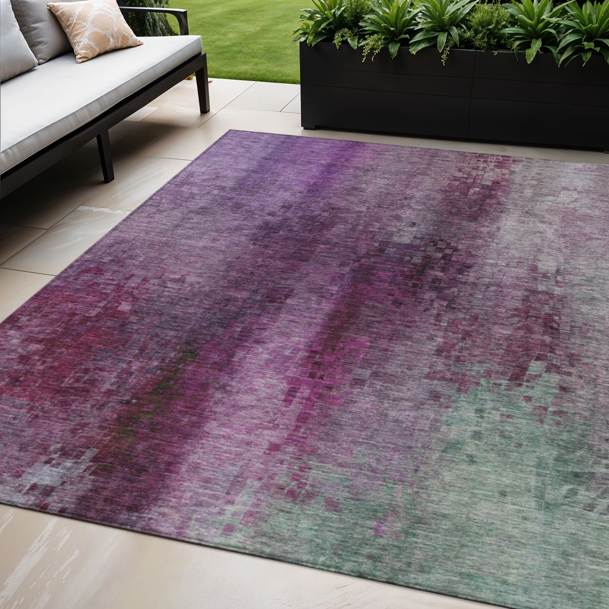 639930 5 x 8 ft. Purple & Plum Abstract Washable Transitional Indoor & Outdoor Rectangle Area Rug