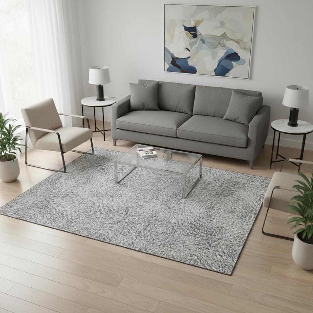 644019 5 x 8 ft. Ash Gray & Charcoal Geometric Washable Machine Made Rectangle Area Rug with UV Protection