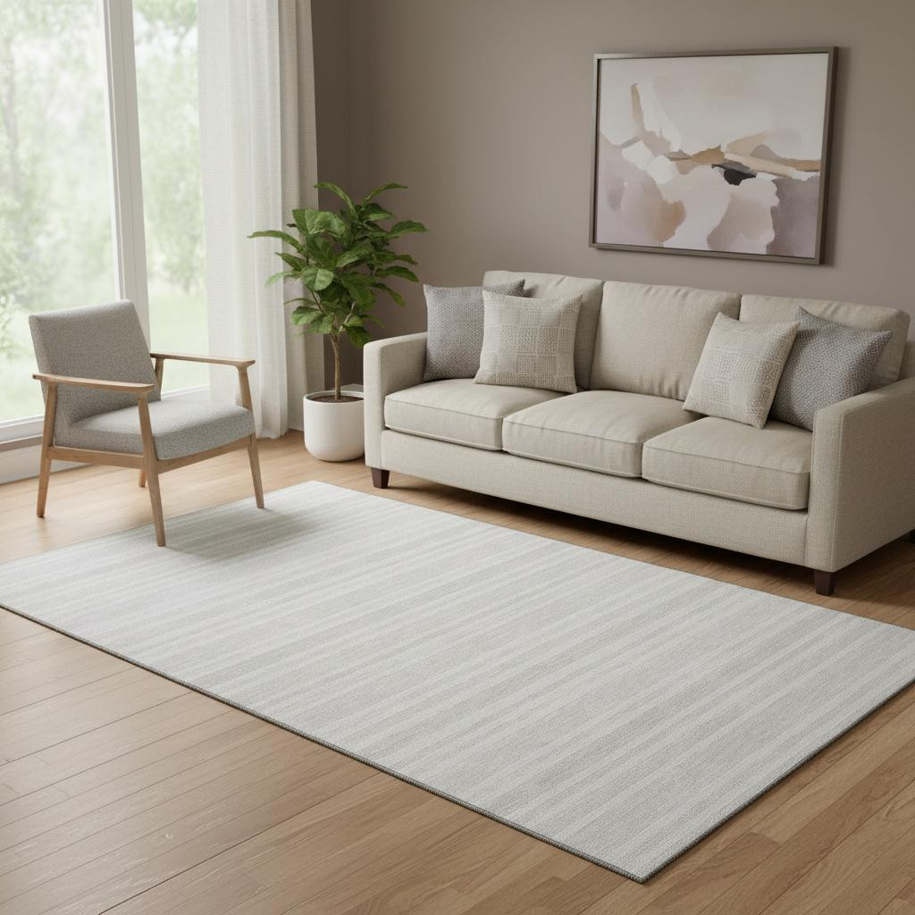 647814 5 x 8 ft. Ivory & Gray Striped Transitional Washable Machine Made Rectangle Area Rug with UV Protection