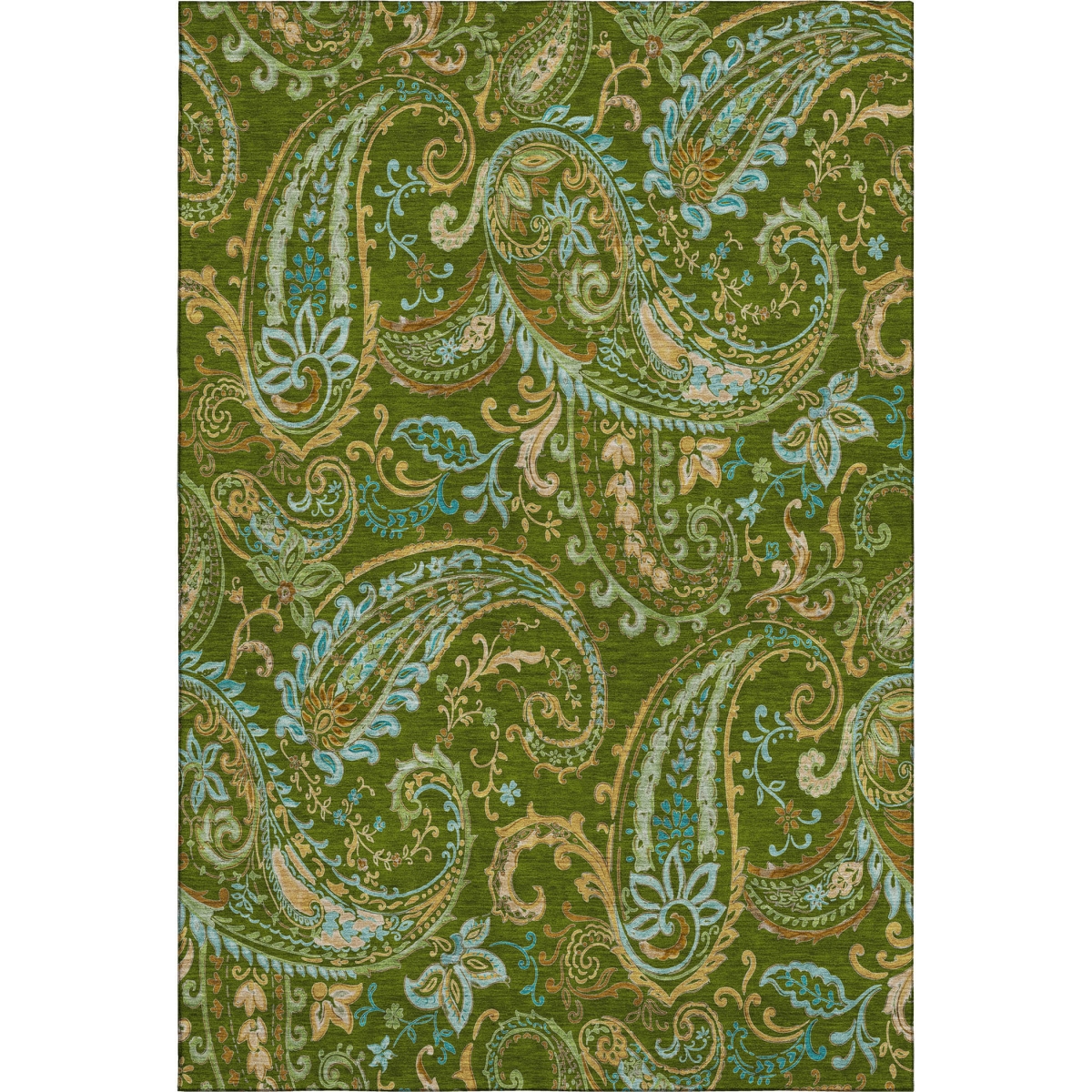 647969 3 x 5 ft. Green & Blue Paisley Washable Machine Made Rectangle Area Rug with UV Protection