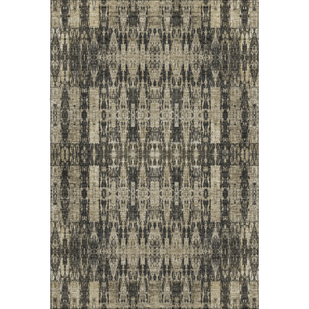 650192 8 x 10 ft. Black & Beige Moroccan Washable Machine Made Rectangle Area Rug with UV Protection
