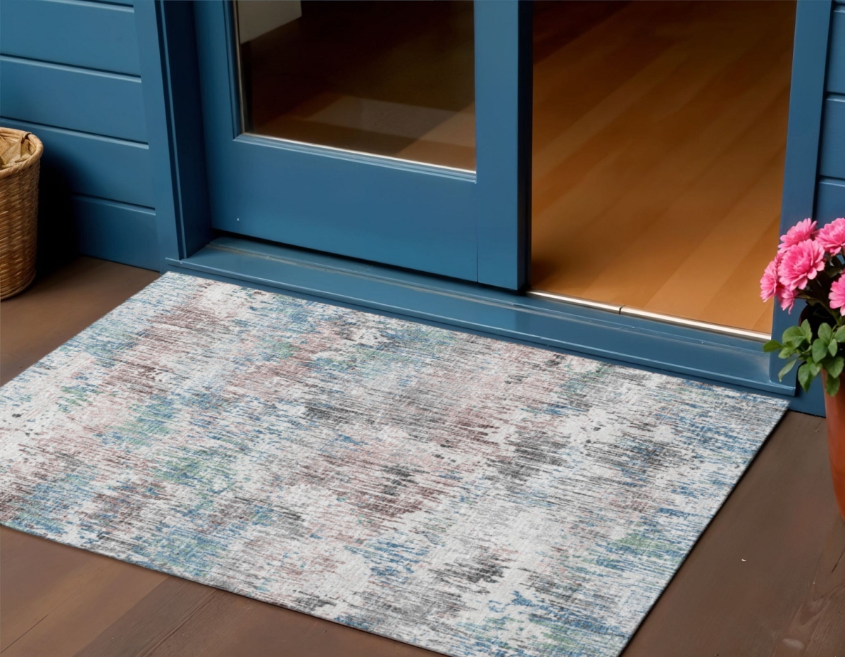 643565 3 x 5 ft. Blue, Ivory & Sage Abstract Washable Transitional Indoor & Outdoor Rectangle Area Rug