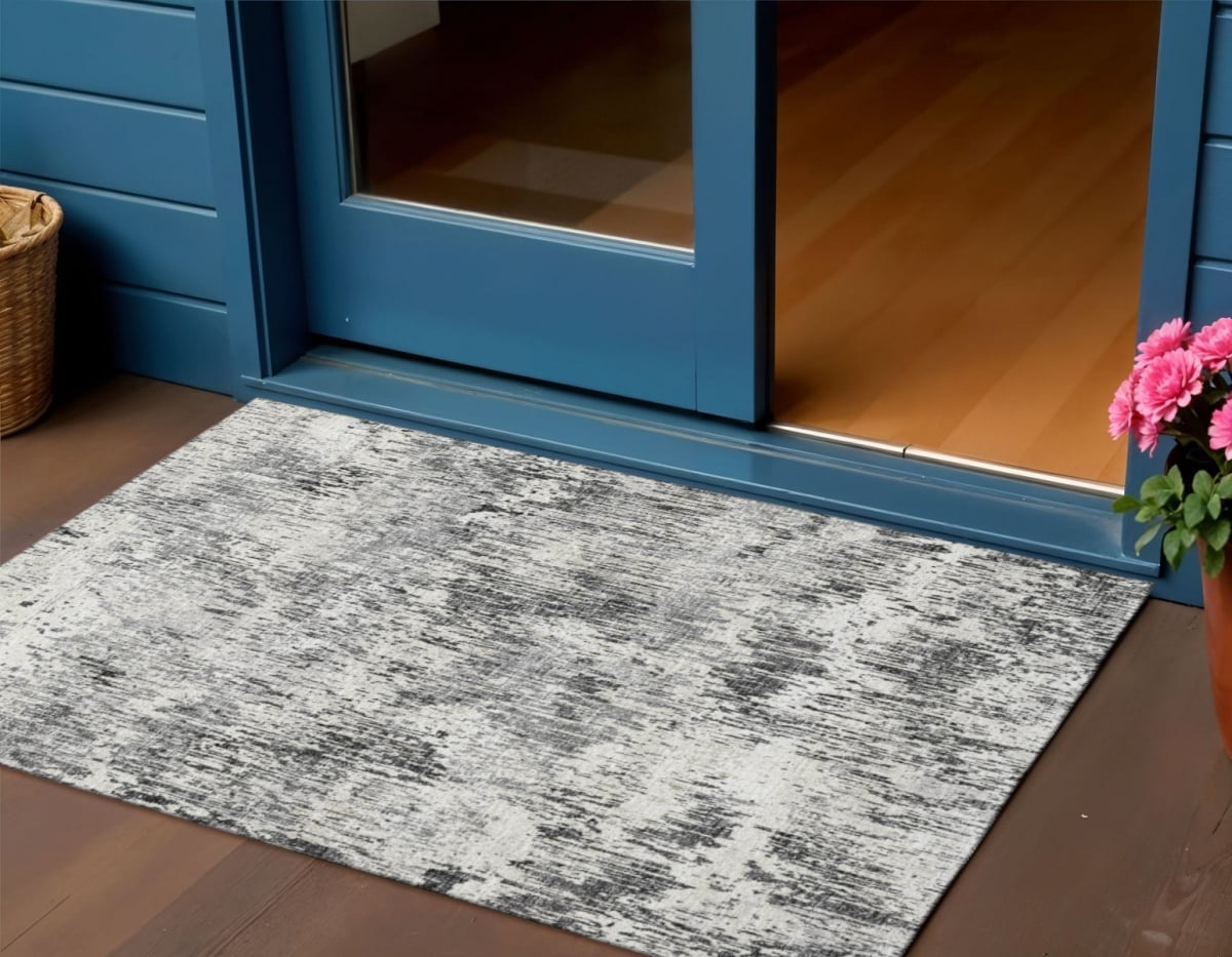 643583 3 x 5 ft. Gray Brown & Ivory Abstract Washable Transitional Indoor & Outdoor Rectangle Area Rug