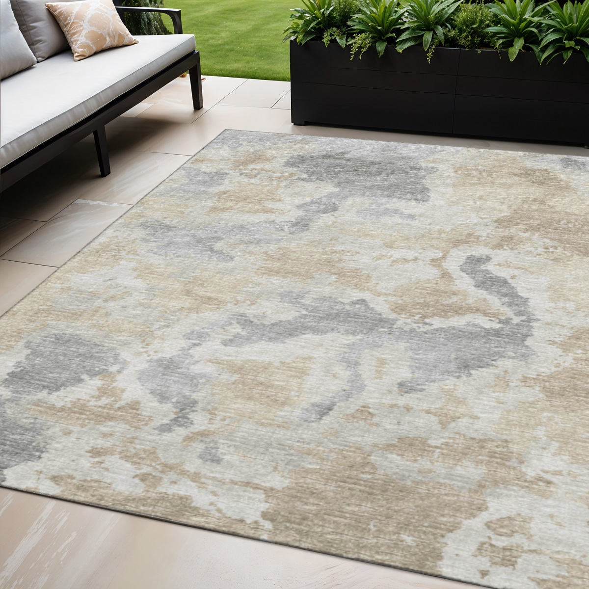 643590 5 x 8 ft. Beige Charcoal & Gray Abstract Washable Transitional Indoor & Outdoor Rectangle Area Rug