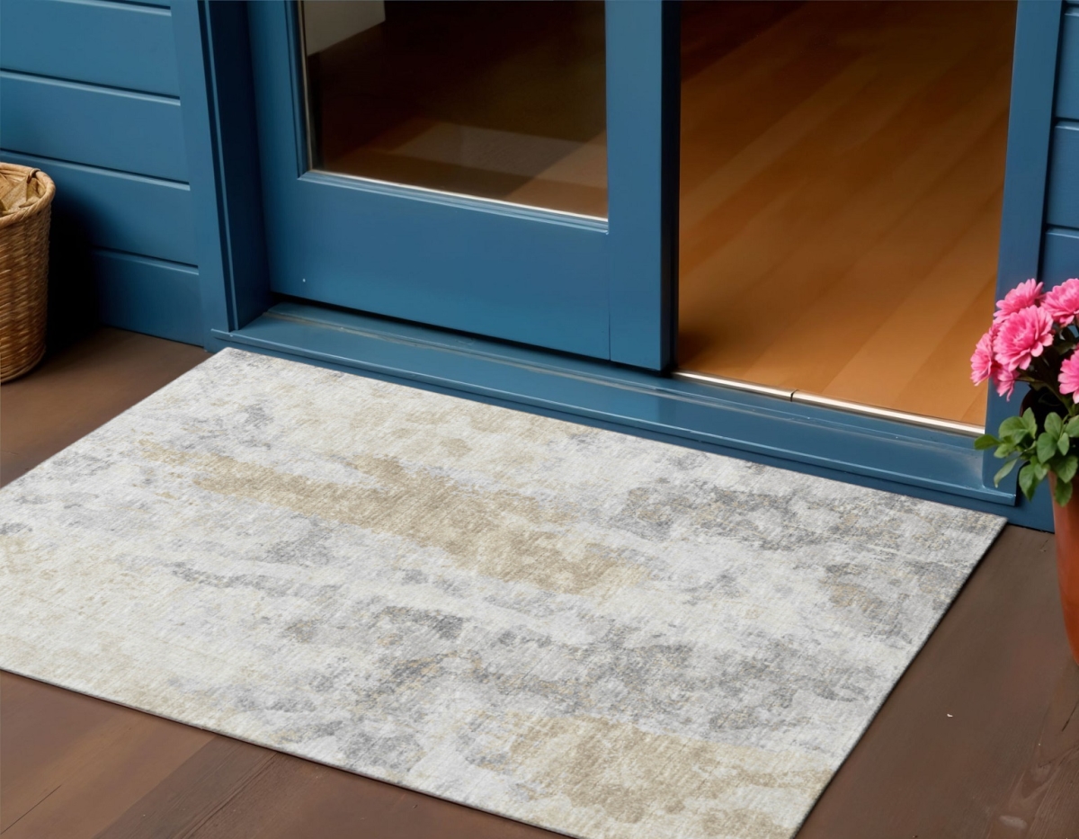 643613 3 x 5 ft. Midnight Ivory & Beige Abstract Washable Transitional Indoor & Outdoor Rectangle Area Rug