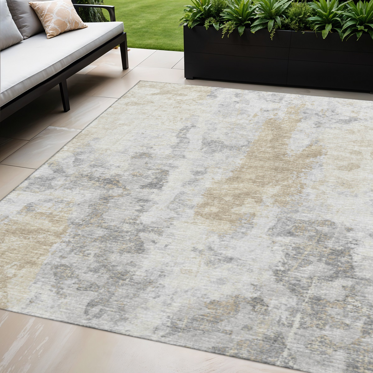 643614 5 x 8 ft. Midnight Ivory & Beige Abstract Washable Transitional Indoor & Outdoor Rectangle Area Rug