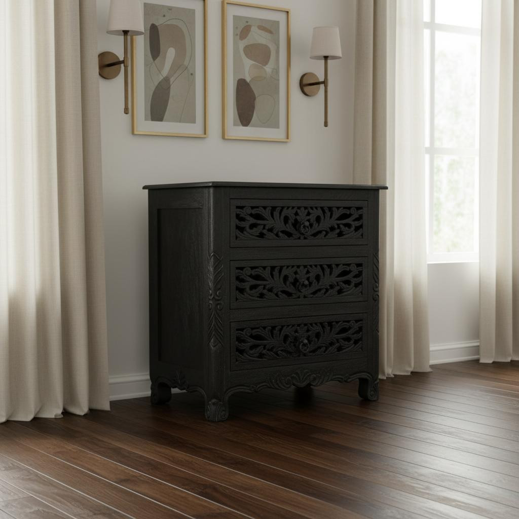 636278 69 x 81 x 89 in. Black Solid Wood Bedroom Set - 3 Piece