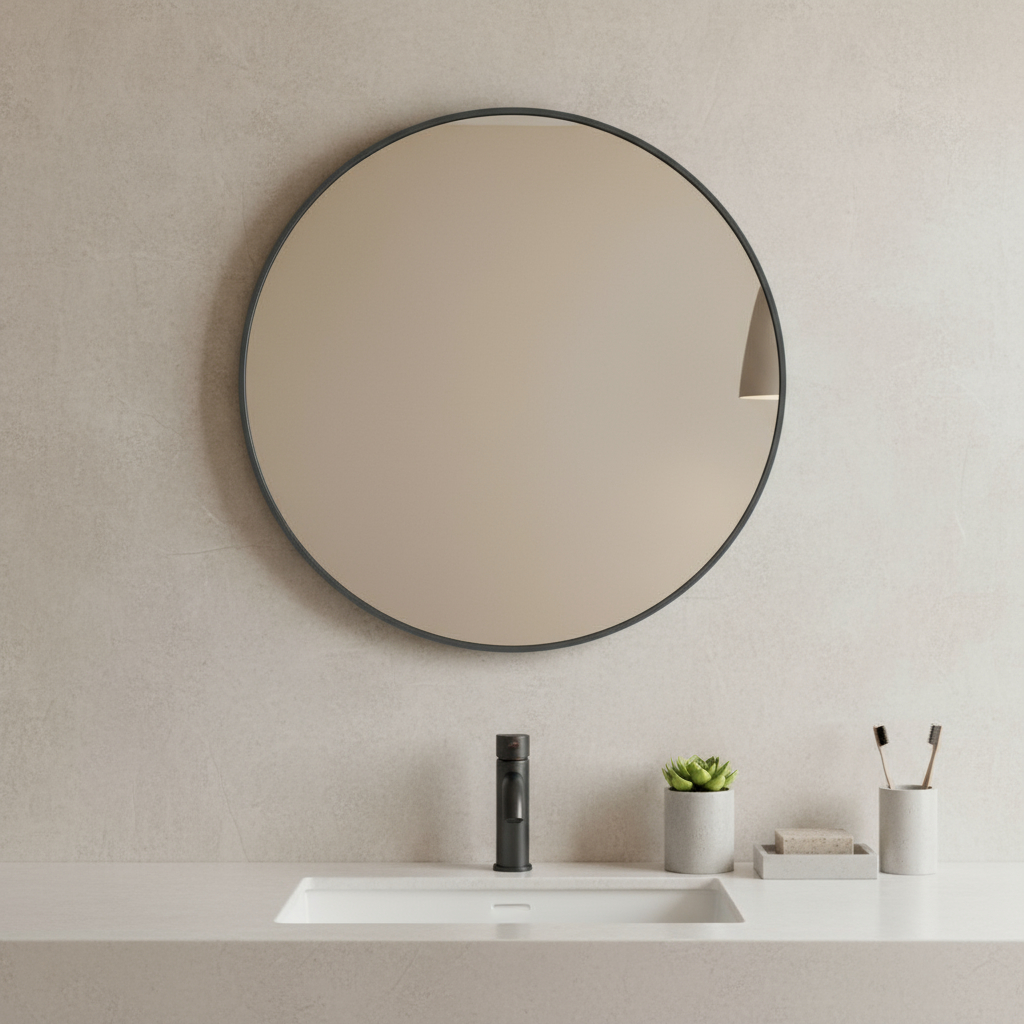 636255 20 in. Black Metal Round Framed Bathroom Vanity Mirror