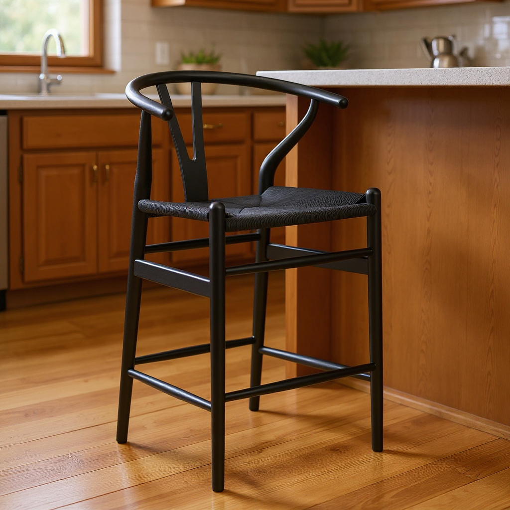 634575 39 x 22 x 22 in. Black Solid Wood Counter Height Bar Chair