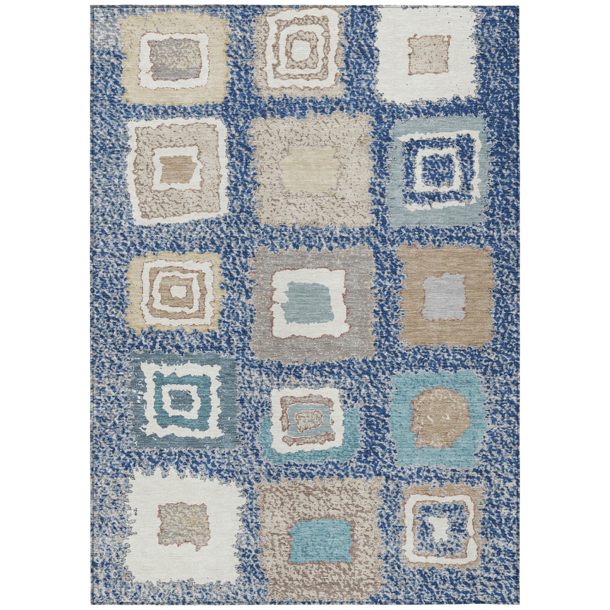 629105 10 x 14 ft. Navy Blue Beige & Ivory Geometric Washable Transitional Indoor & Outdoor Rectangle Area Rug