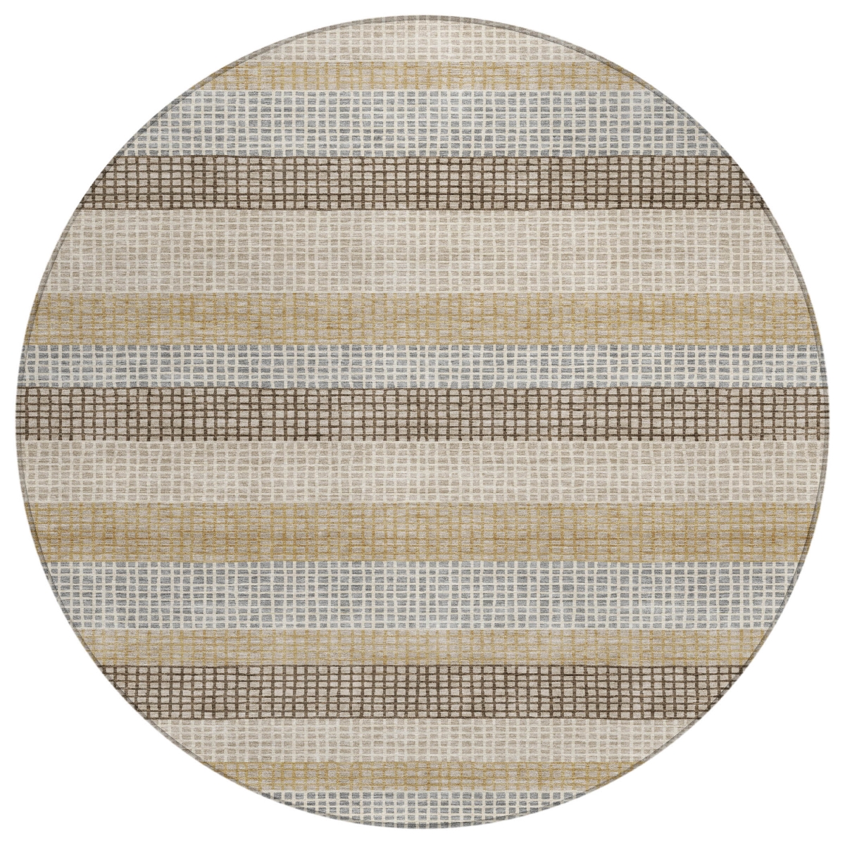 628880 8 ft. Beige & Ivory Striped Washable Transitional Indoor & Outdoor Round Area Rug