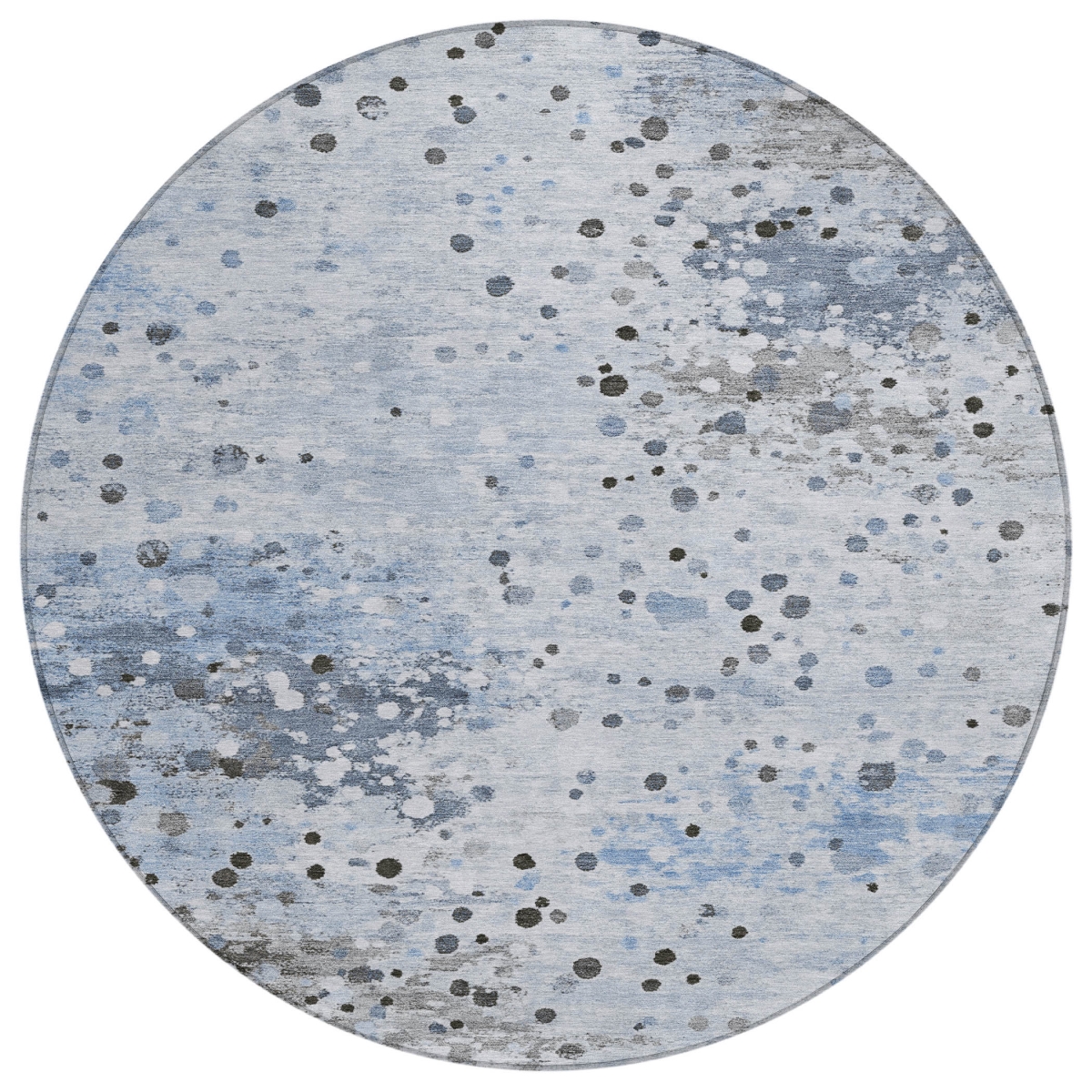 628856 8 ft. Sky Blue & Gray Abstract Washable Transitional Indoor & Outdoor Round Area Rug