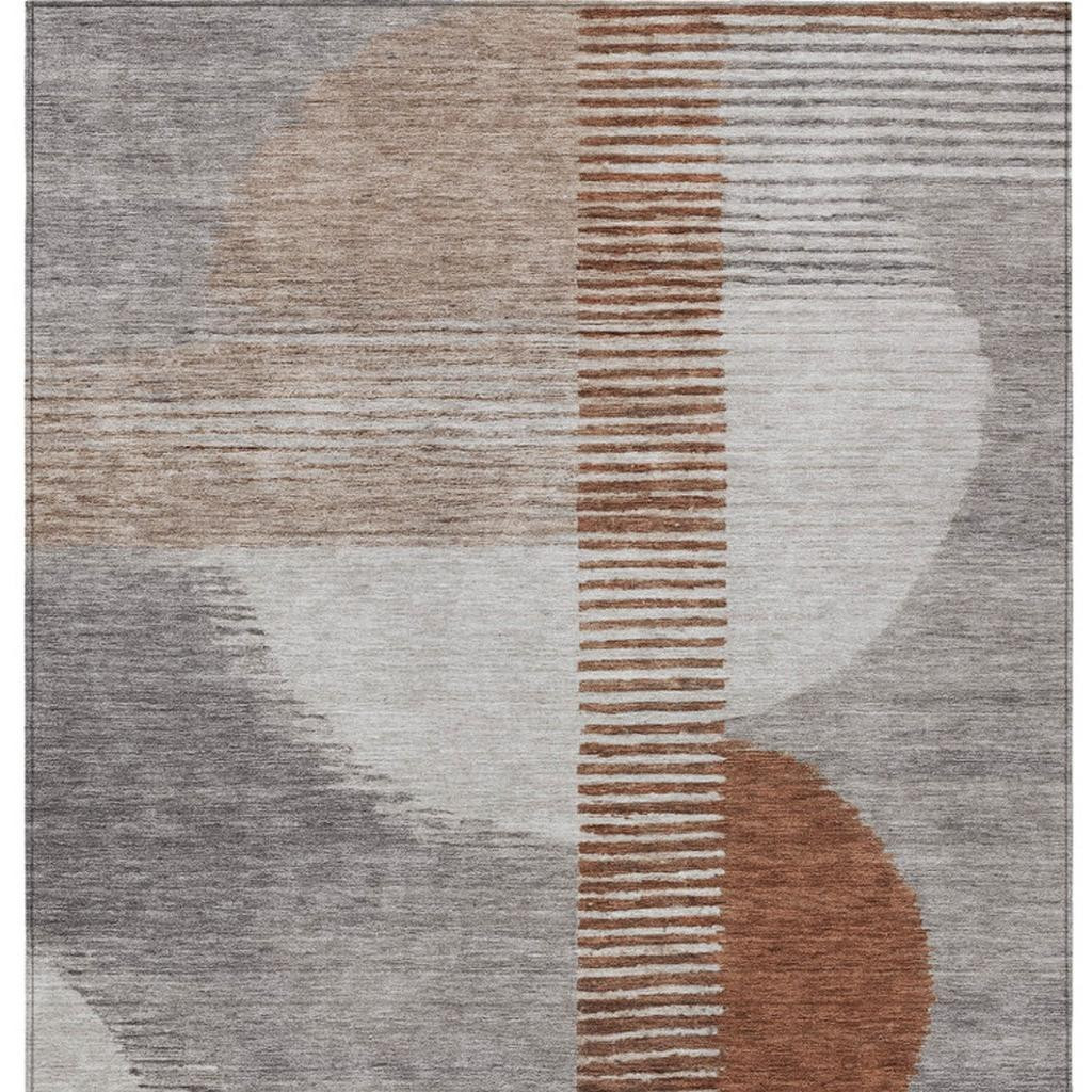 628662 3 x 5 ft. Taupe & Rust Geometric Washable Transitional Indoor & Outdoor Rectangle Area Rug