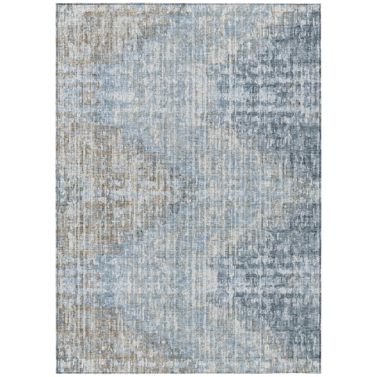628501 5 x 8 ft. Denim Blue & Beige Geometric Washable Transitional Indoor & Outdoor Rectangle Area Rug
