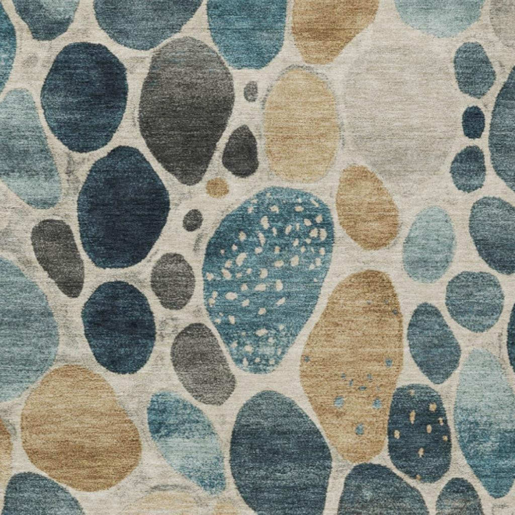 628444 9 x 12 ft. Teal, Blue & Beige - Ivory Geometric Washable Transitional Indoor & Outdoor Rectangle Area Rug