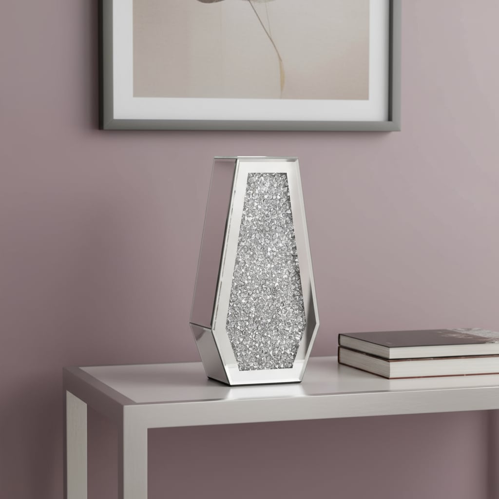 642848 12 in. Silver Faux Crystal & Mirrored Glass Table Vase