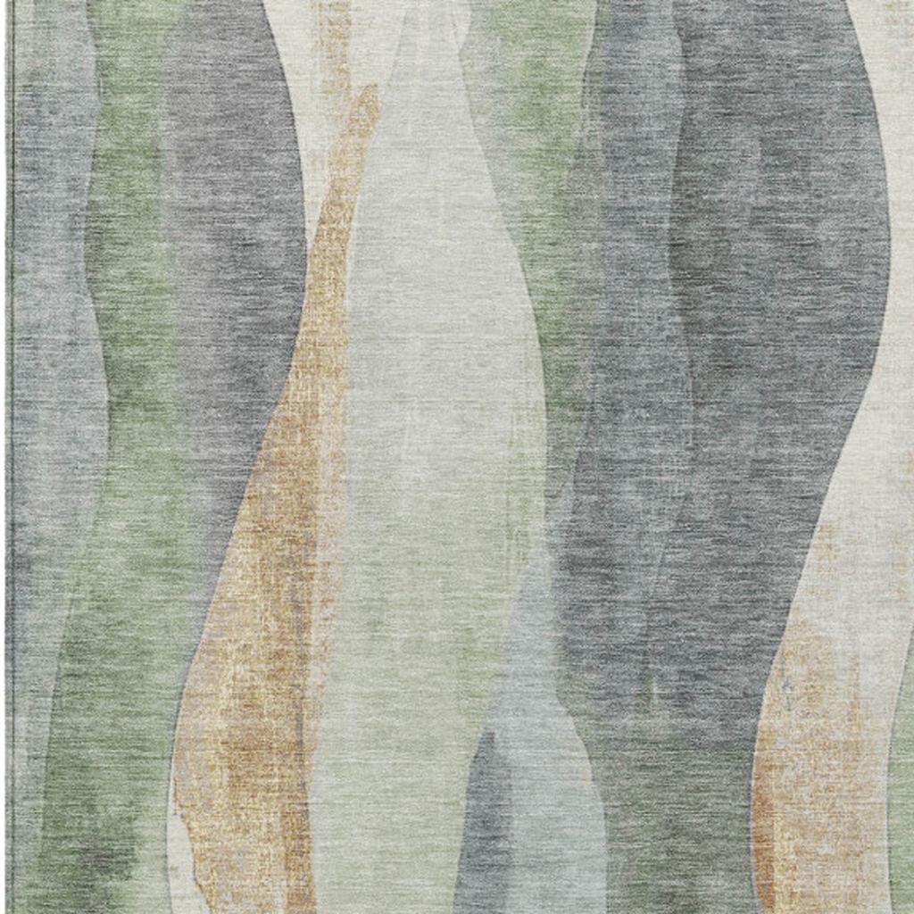 628321 5 x 8 ft. Artichoke Green & Gray Abstract Washable Transitional Indoor & Outdoor Rectangle Area Rug