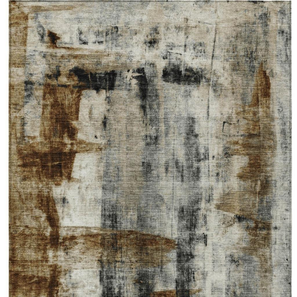 628072 10 x 14 ft. Taupe & Ivory Abstract Washable Transitional Indoor & Outdoor Rectangle Area Rug
