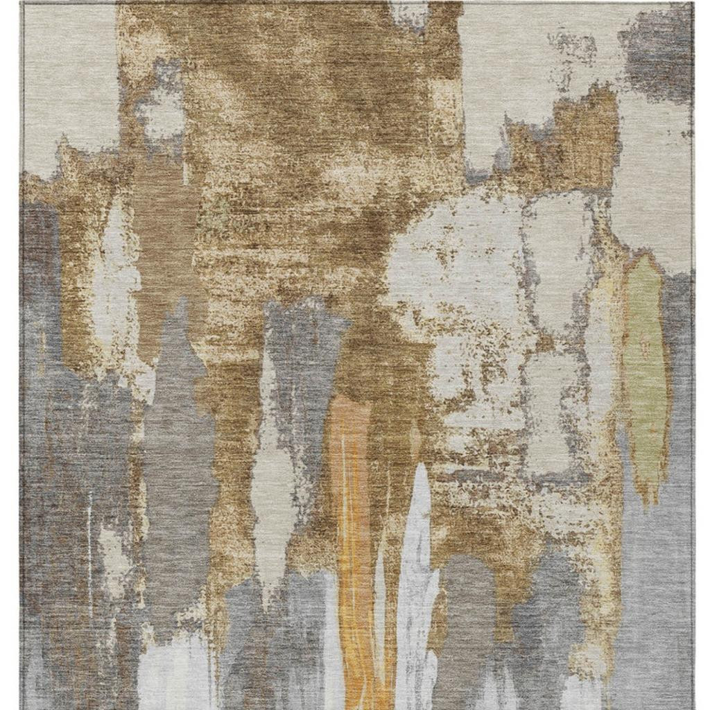 627947 3 x 5 ft. Ivory & Gold Abstract Washable Transitional Indoor & Outdoor Rectangle Area Rug