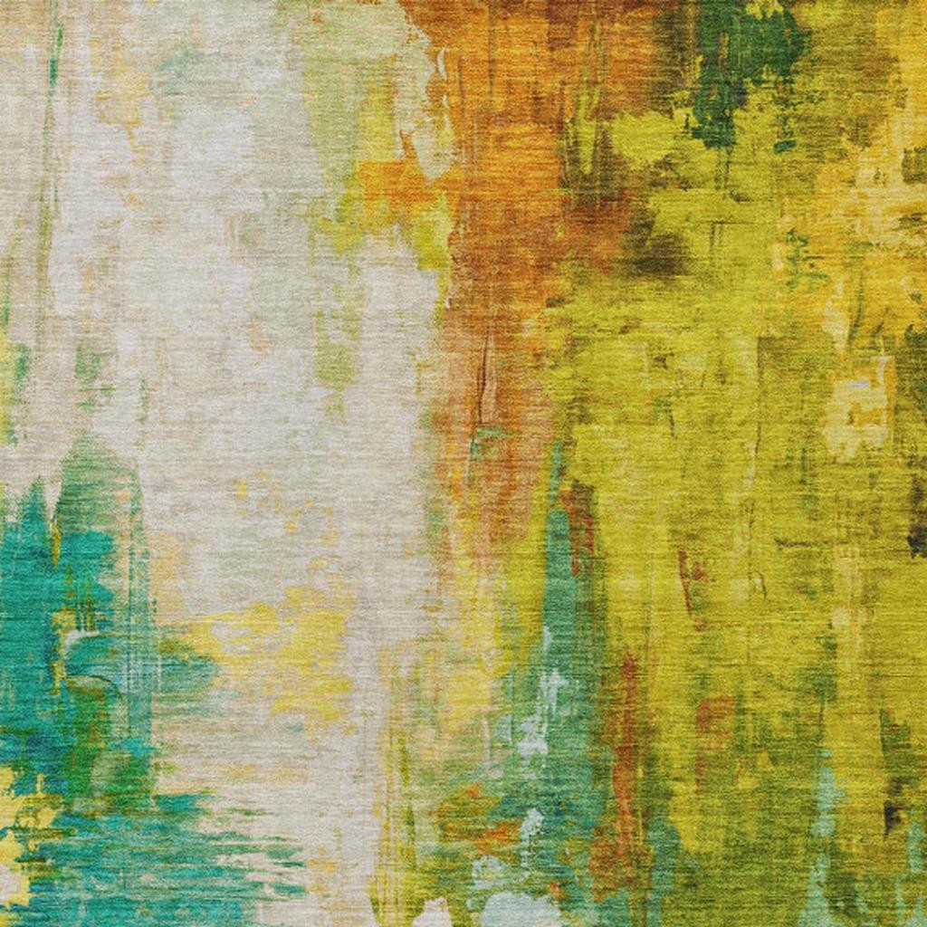 627906 5 x 8 ft. Green & Gold Abstract Washable Transitional Indoor & Outdoor Rectangle Area Rug