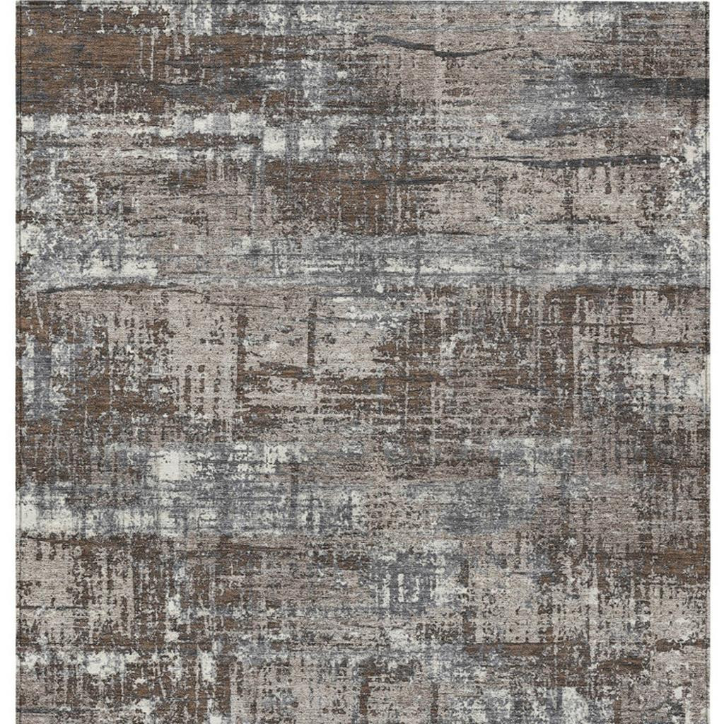 627686 8 x 10 ft. Brown & Charcoal Geometric Washable Transitional Indoor & Outdoor Rectangle Area Rug