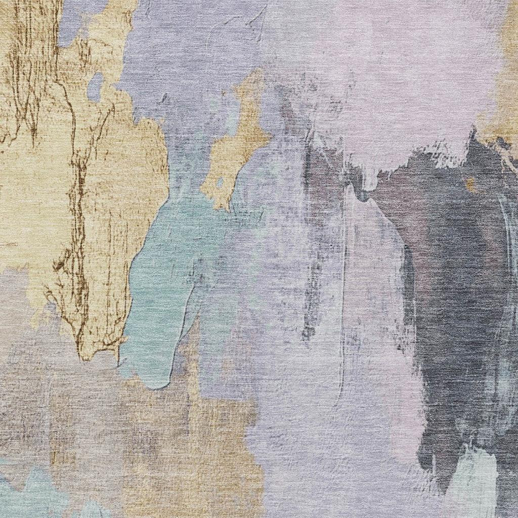 627671 3 x 5 ft. Lavender & Gold Abstract Washable Transitional Indoor & Outdoor Rectangle Area Rug