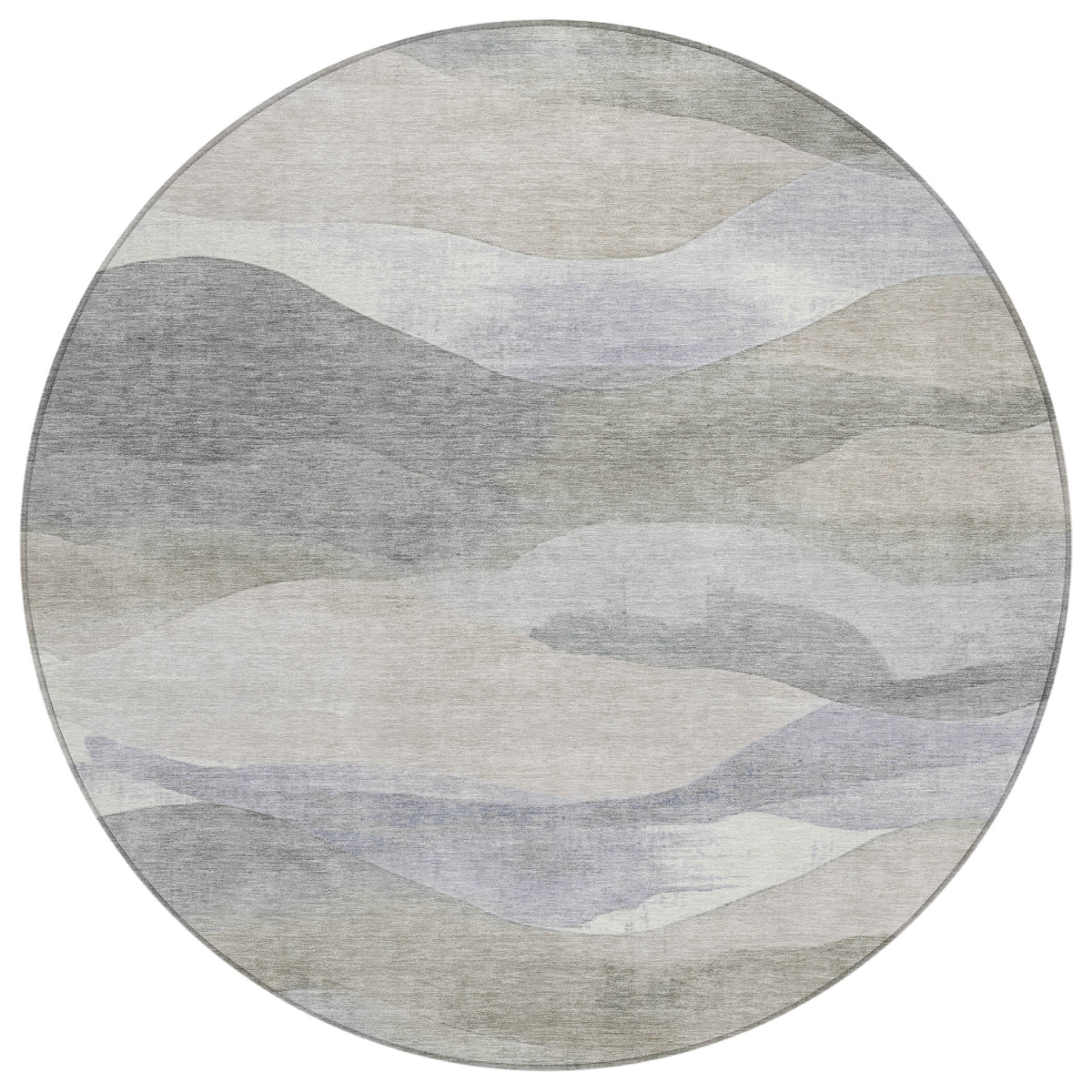 627595 8 ft. Beige & Gray Abstract Washable Transitional Indoor & Outdoor Round Area Rug