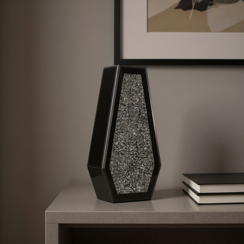 636342 14 in. Black & Silver Glass Table Vase with Faux Crystals