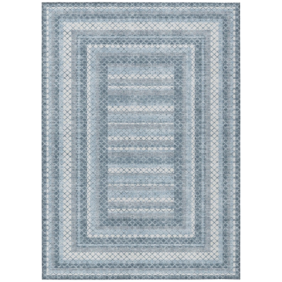 628969 5 x 8 ft. Denim Blue & Ivory Geometric Washable Transitional Indoor & Outdoor Rectangle Area Rug
