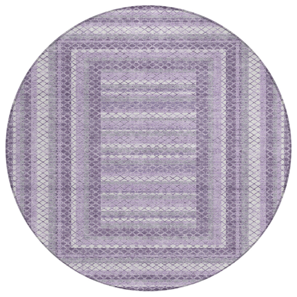 628976 8 ft. Lavender & Ivory Geometric Washable Transitional Indoor & Outdoor Round Area Rug