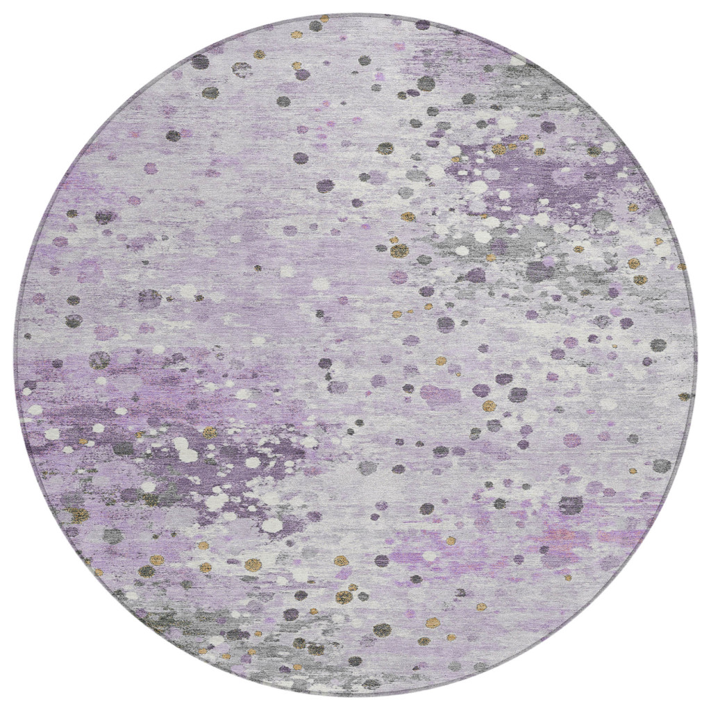 628850 8 ft. Lavender & Ivory Abstract Washable Transitional Indoor & Outdoor Round Area Rug