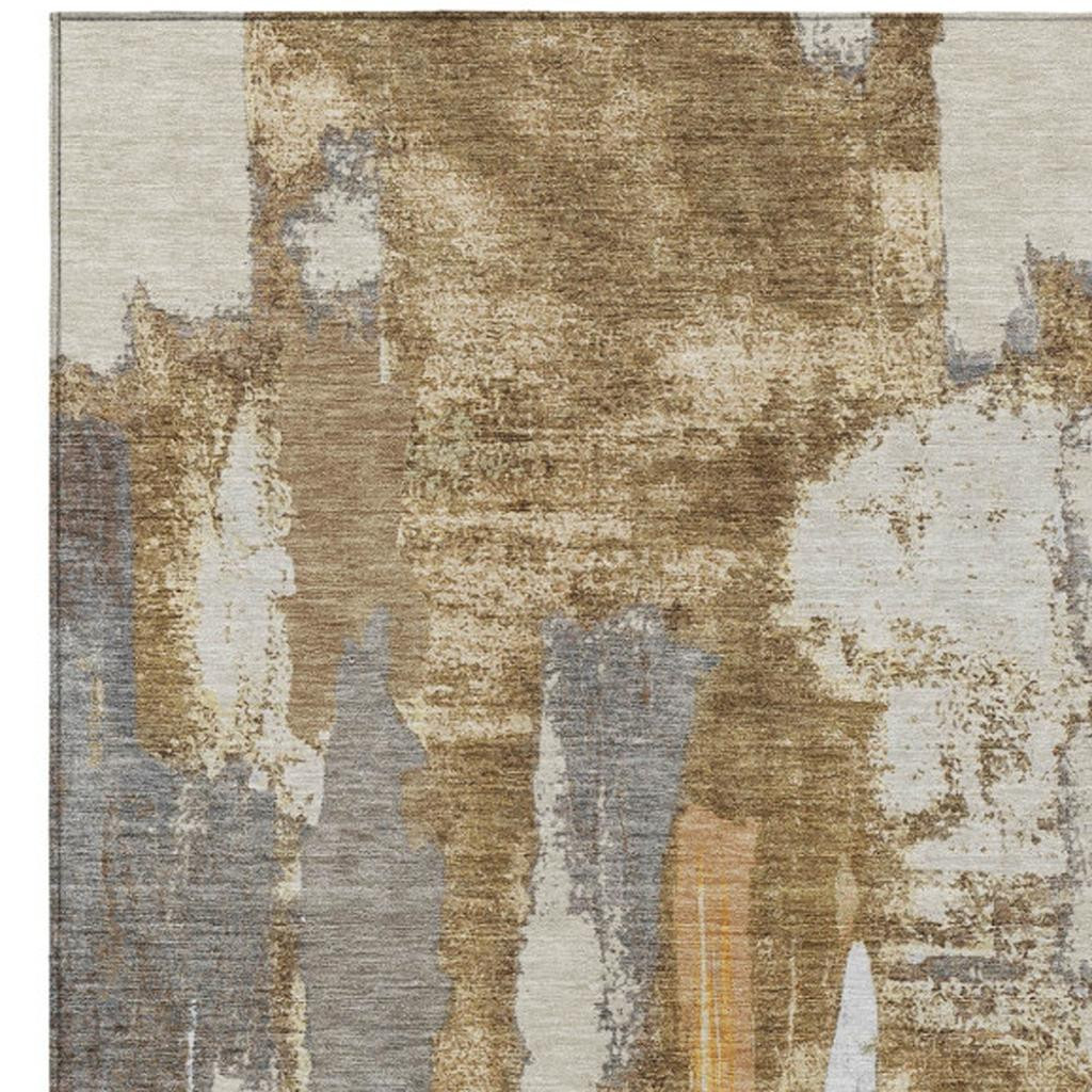 627948 5 x 8 ft. Ivory & Gold Abstract Washable Transitional Indoor & Outdoor Rectangle Area Rug