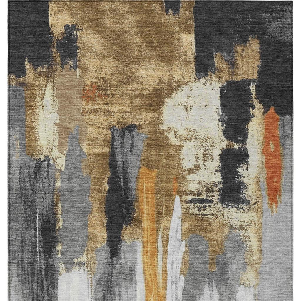 627944 8 x 10 ft. Black & Gold Abstract Washable Transitional Indoor & Outdoor Rectangle Area Rug