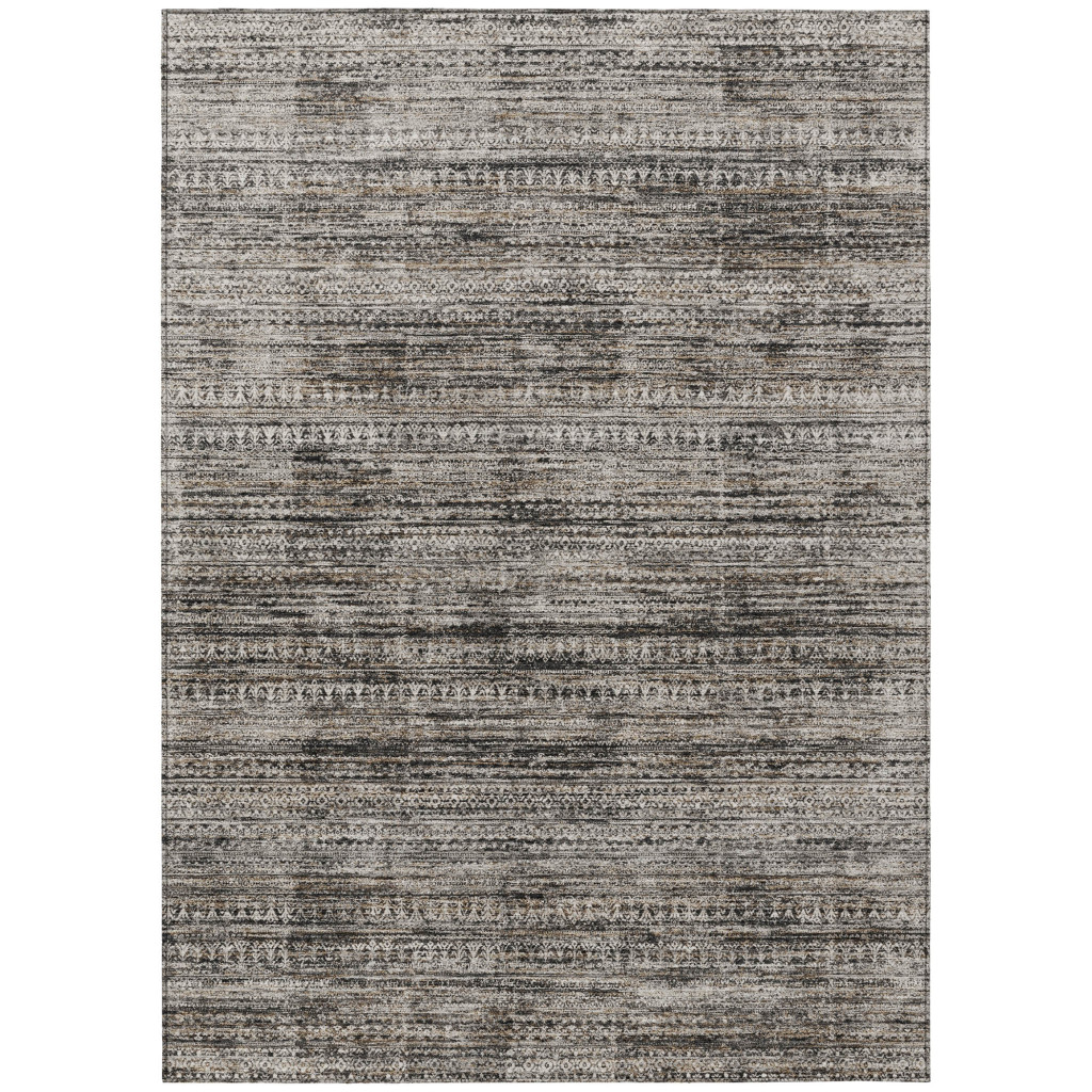 627794 8 x 10 ft. Taupe & Ivory Striped Washable Transitional Indoor & Outdoor Rectangle Area Rug