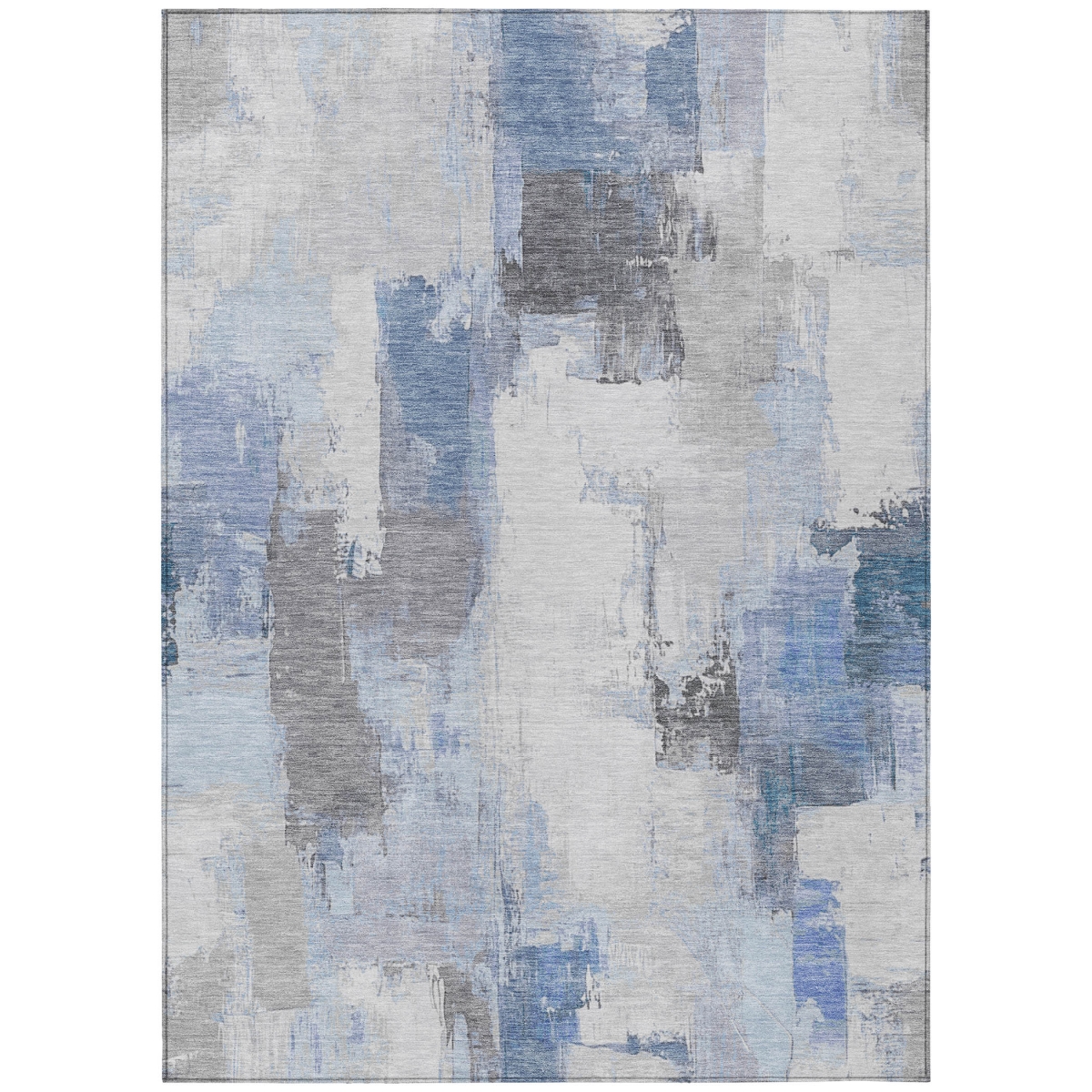 627629 3 x 5 ft. Denim Blue & Ivory Abstract Washable Transitional Indoor & Outdoor Rectangle Area Rug
