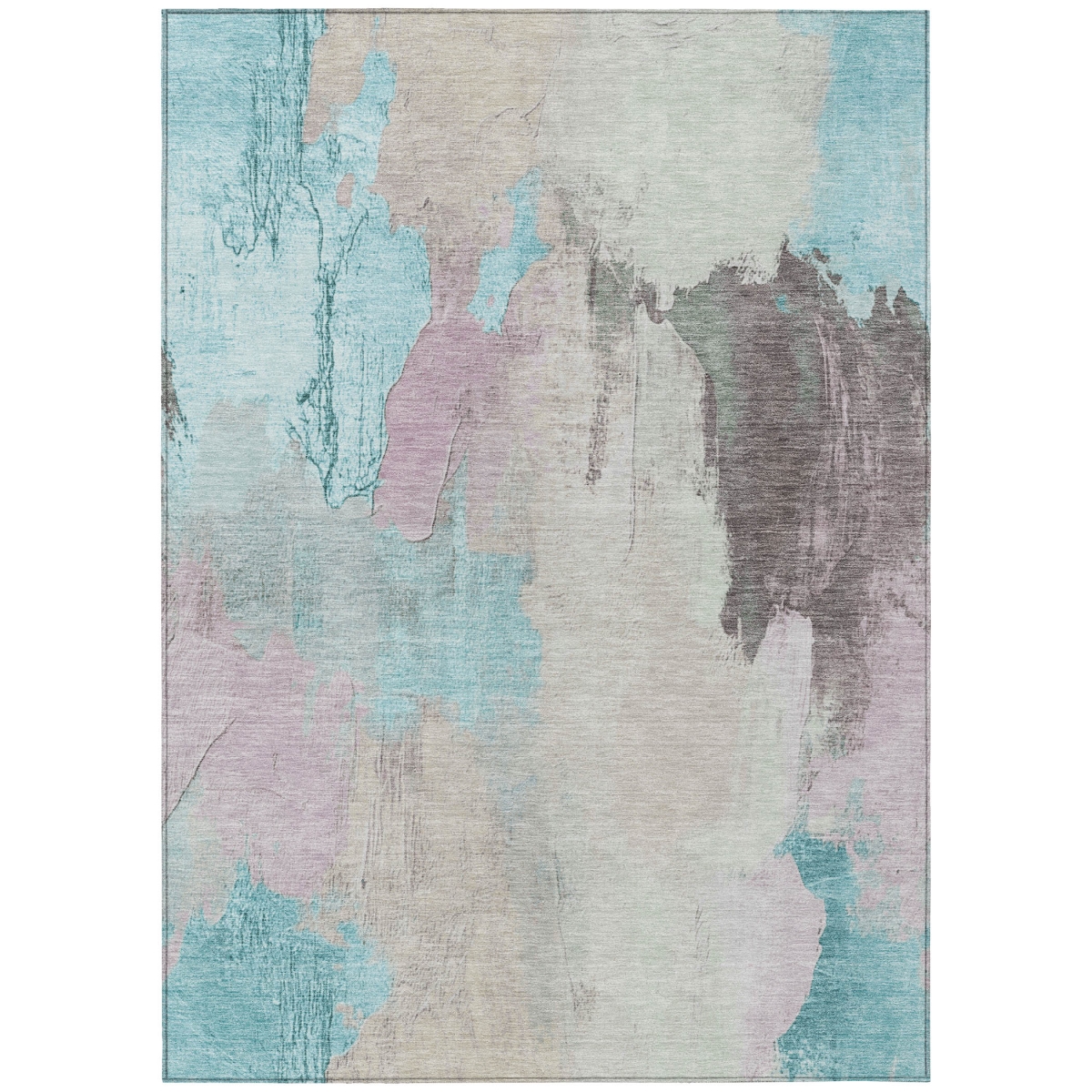 627682 10 x 14 ft. Teal, Blue & Beige Abstract Washable Transitional Indoor & Outdoor Rectangle Area Rug